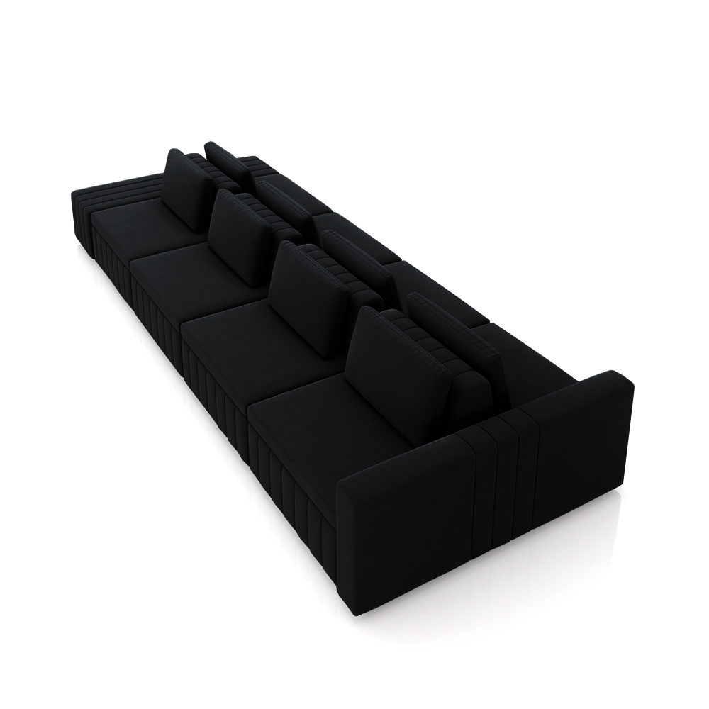 Sofá Ilha com Encosto e Almofadas Móveis Olimpo 465cm Modulado Veludo Preto G45 - Gran Belo