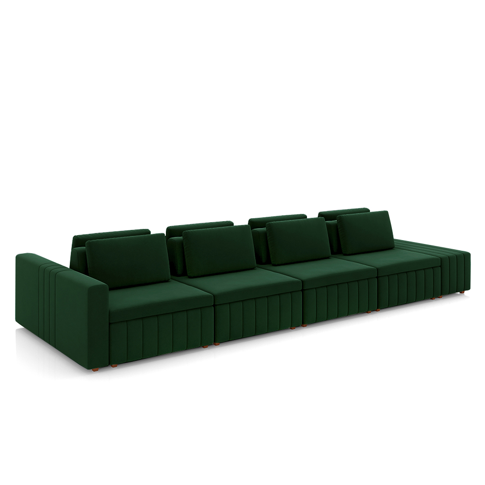 Sofá Ilha com Encosto e Almofadas Móveis Olimpo 465cm Modulado Veludo Verde G45 - Gran Belo