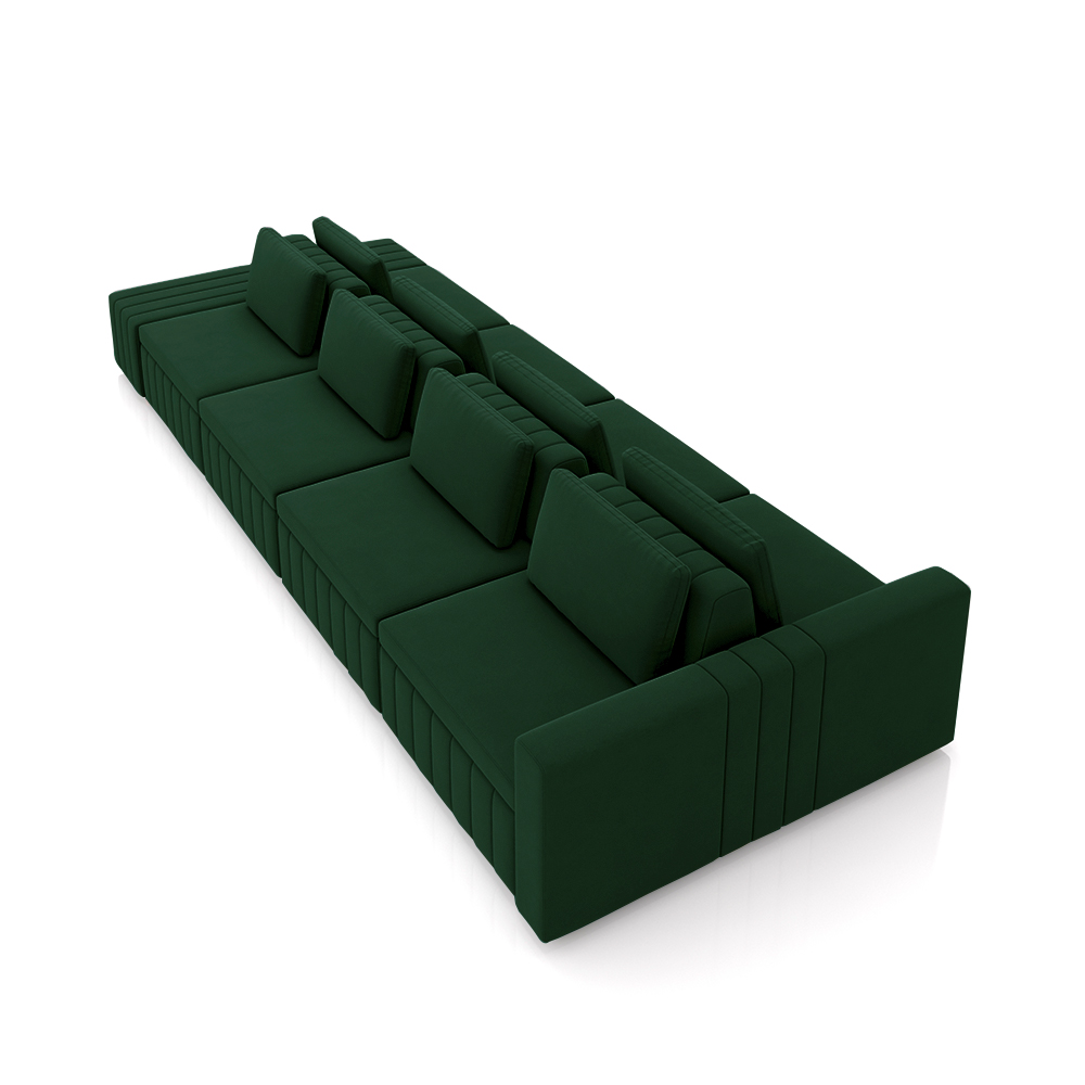 Sofá Ilha com Encosto e Almofadas Móveis Olimpo 465cm Modulado Veludo Verde G45 - Gran Belo