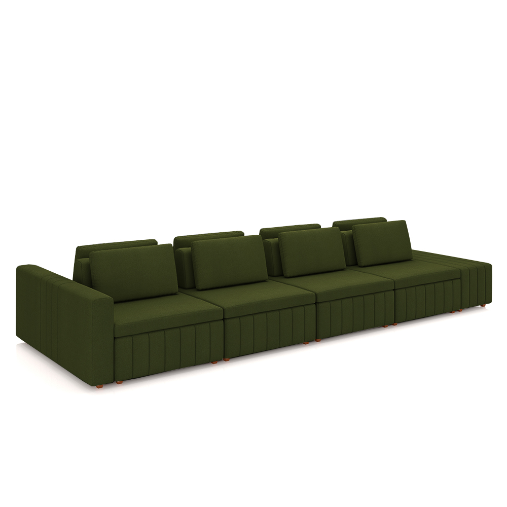 Sofá Ilha com Encosto e Almofadas Móveis Olimpo 505cm Modulado Linho Verde G45 - Gran Belo