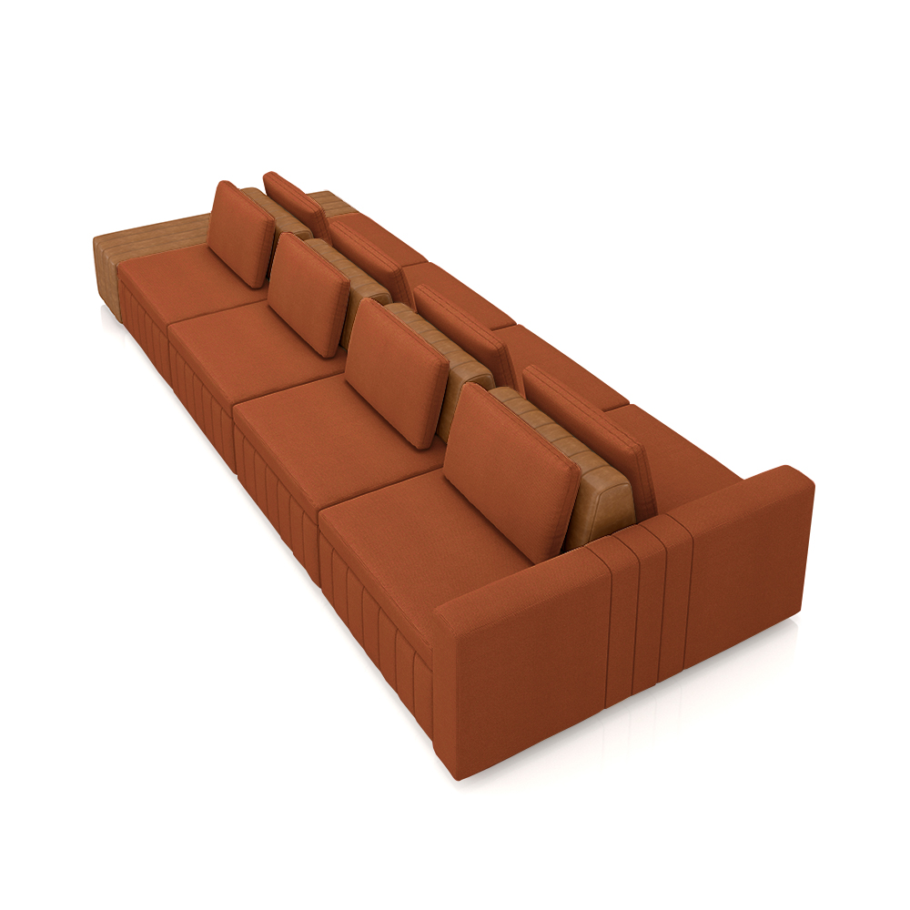Sofá Ilha com Encosto e Almofadas Móveis Olimpo 505cm Modulado Linho/PU Terracota/Caramelo G45 - Gran Belo