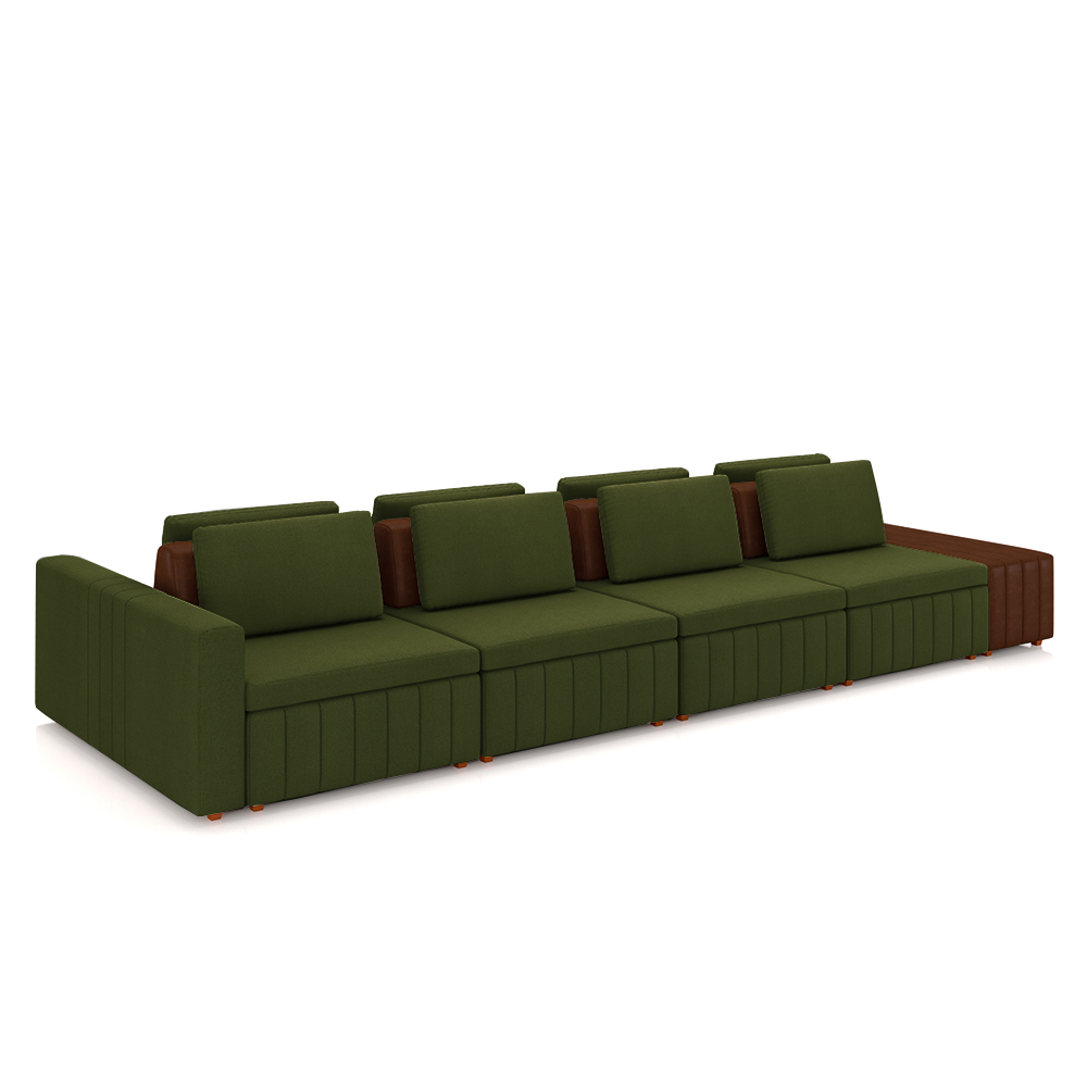 Sofá Ilha com Encosto e Almofadas Móveis Olimpo 505cm Modulado Linho/PU Verde/Marrom G45 - Gran Belo