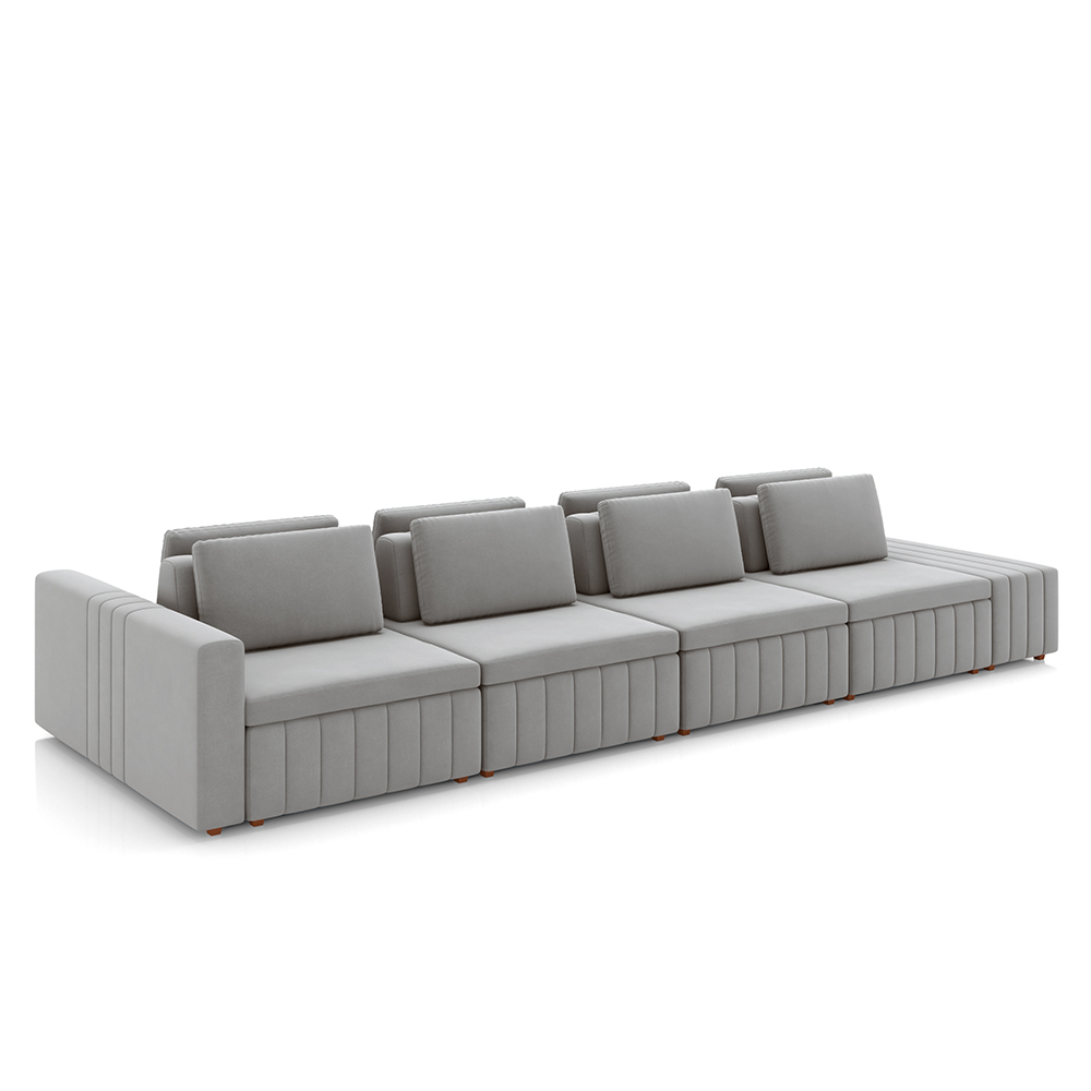 Sofá Ilha com Encosto e Almofadas Móveis Olimpo 505cm Modulado Veludo Cinza G45 - Gran Belo