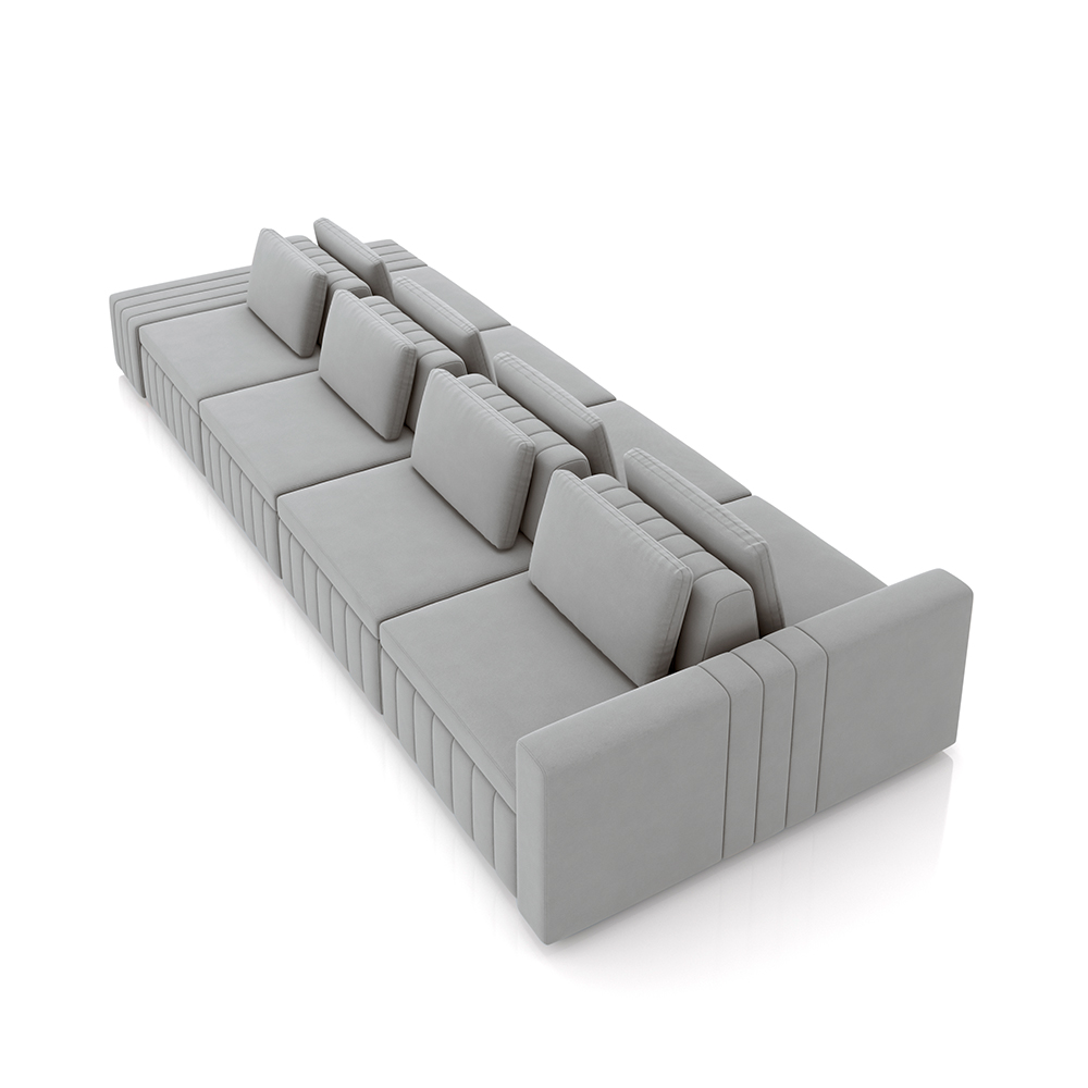 Sofá Ilha com Encosto e Almofadas Móveis Olimpo 505cm Modulado Veludo Cinza G45 - Gran Belo