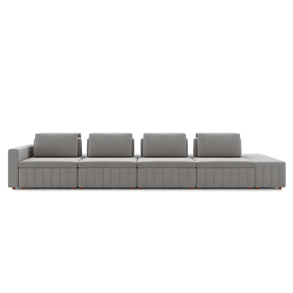 Sofá Ilha com Encosto e Almofadas Móveis Olimpo 505cm Modulado Veludo Cinza G45 - Gran Belo