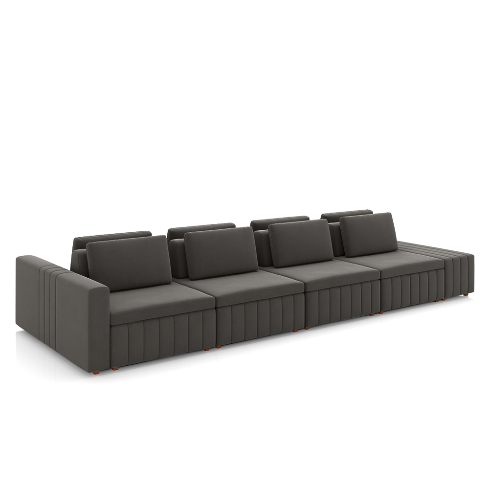 Sofá Ilha com Encosto e Almofadas Móveis Olimpo 505cm Modulado Veludo Grafite G45 - Gran Belo