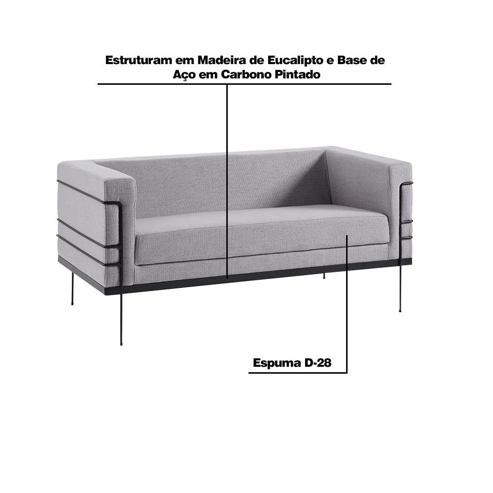 Sofá Jeanneret-Gris 2 Lugares Linhão Cinza G17 - Gran Belo