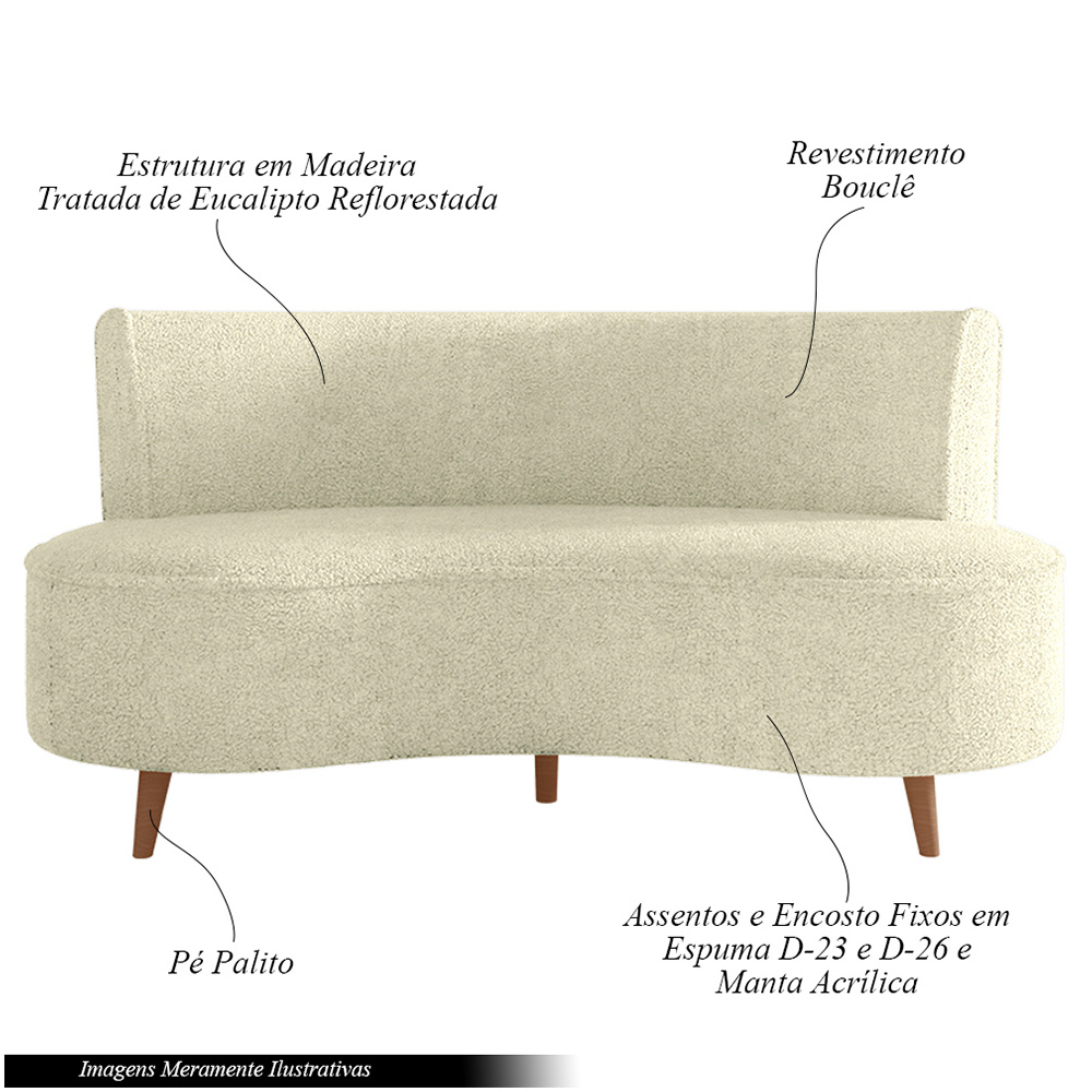 Sofá Living 2 Lugares 160cm Aang Pés Palito Bouclê Bege Claro G33 - Gran Belo
