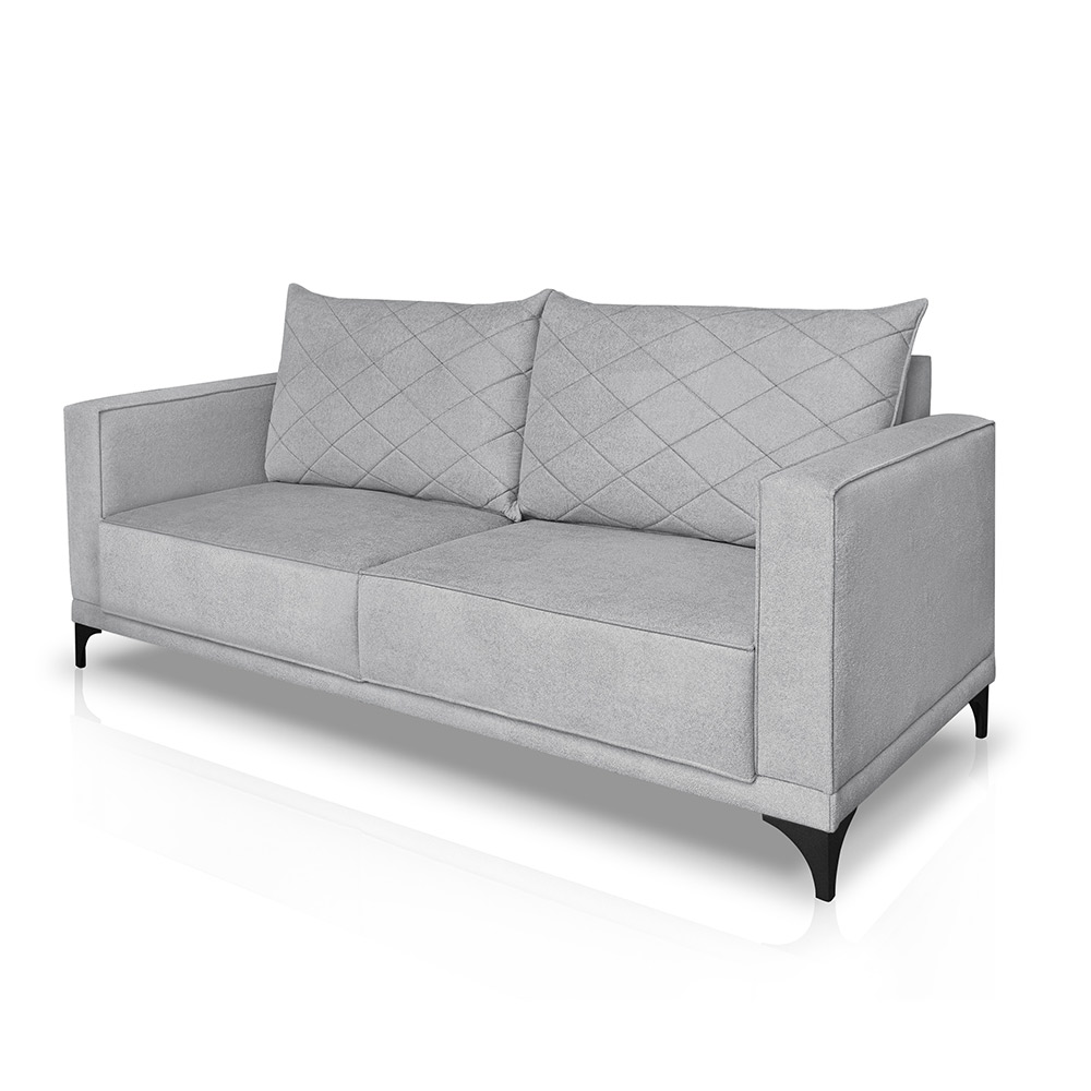 Sofá Living 2 Lugares com Pés de Ferro Almofadas Soltas 160cm Neso Bouclê Cinza G63 - Gran belo