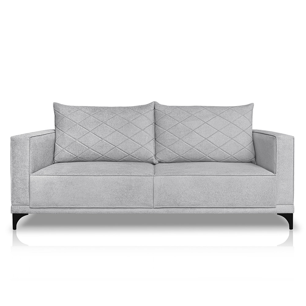 Sofá Living 2 Lugares com Pés de Ferro Almofadas Soltas 160cm Neso Bouclê Cinza G63 - Gran belo