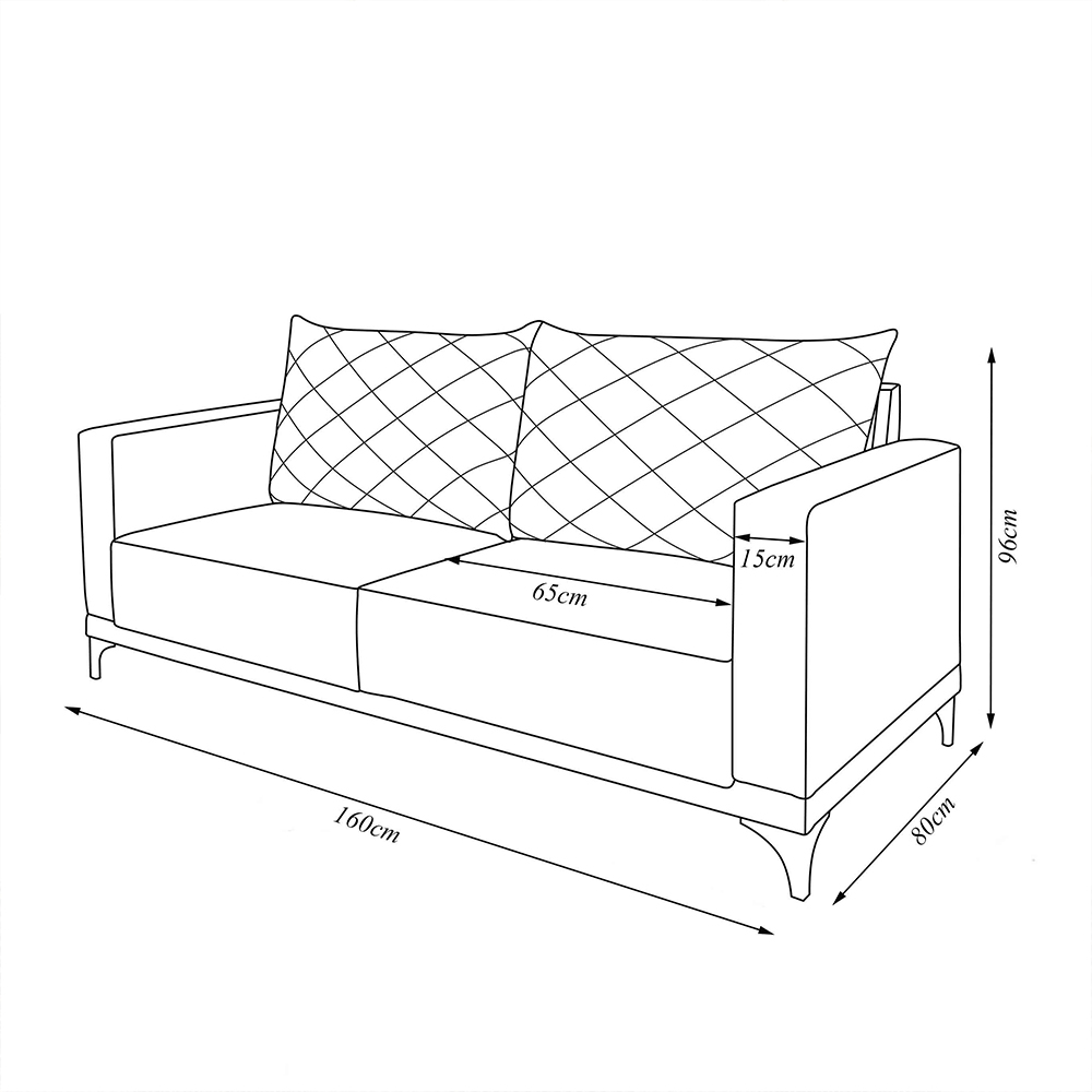 Sofá Living 2 Lugares com Pés de Ferro Almofadas Soltas 160cm Neso Bouclê Preto G63 - Gran belo