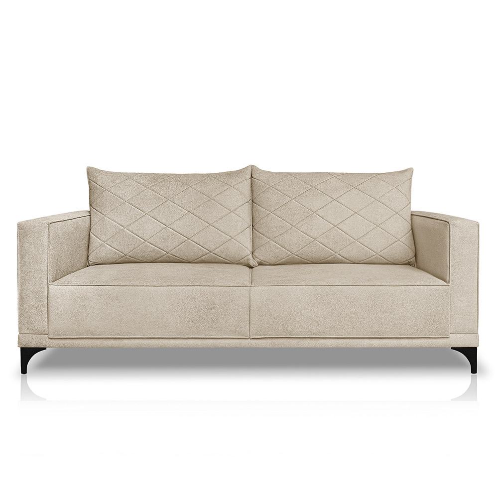 Sofá Living 2 Lugares com Pés de Ferro Almofadas Soltas 180cm Neso Bouclê Bege G63 - Gran belo