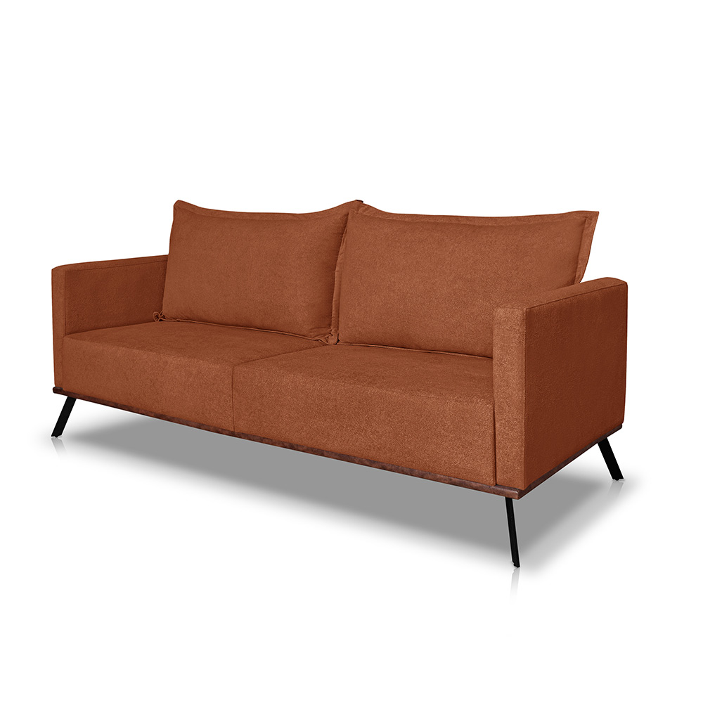 Sofá Living 2 Lugares com Pés de Ferro Almofadas Soltas 180cm Saiph Bouclê Terracota G63 - Gran belo