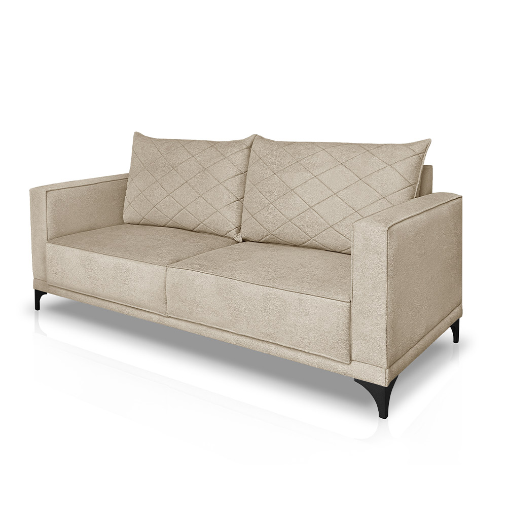 Sofá Living 2 Lugares com Pés de Ferro Almofadas Soltas 200cm Neso Bouclê Bege G63 - Gran belo