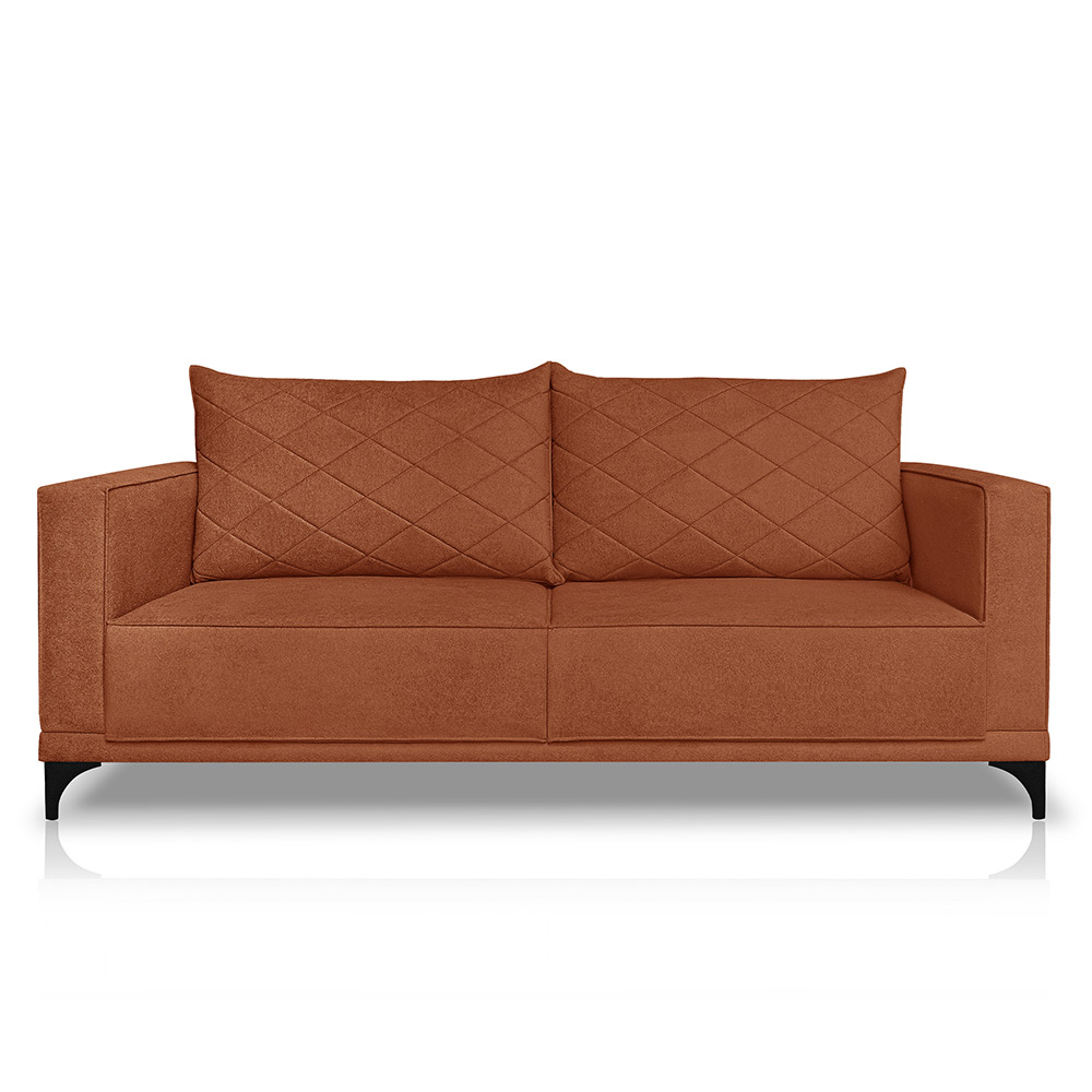 Sofá Living 2 Lugares com Pés de Ferro Almofadas Soltas 200cm Neso Bouclê Terracota G63 - Gran belo