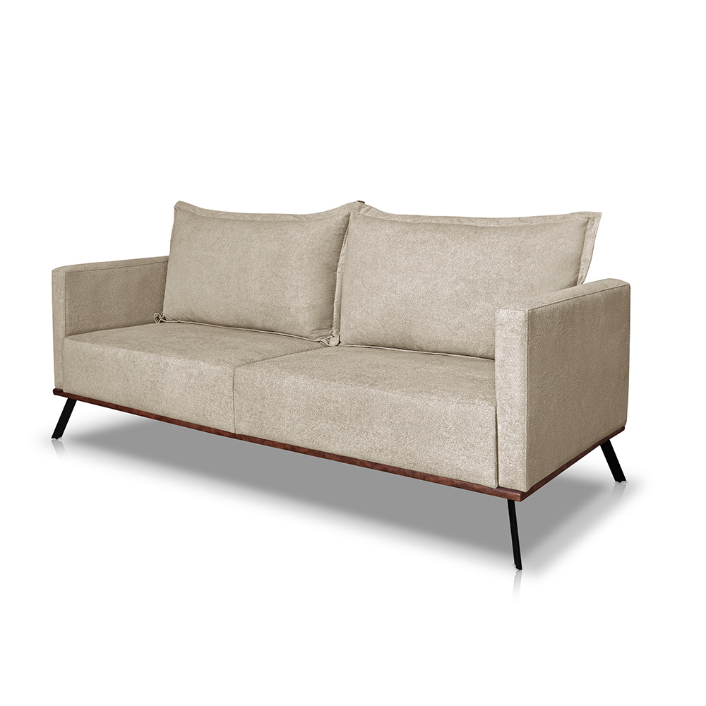 Sofá Living 2 Lugares com Pés de Ferro Almofadas Soltas 200cm Saiph Bouclê Bege G63 - Gran belo