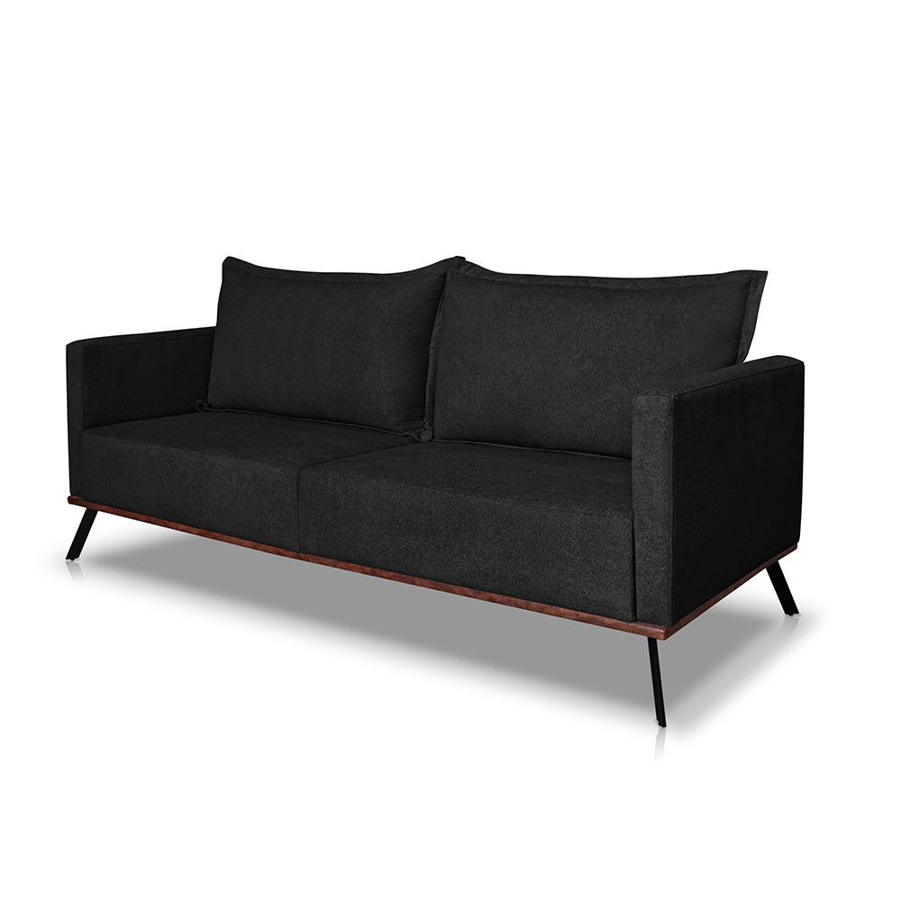 Sofá Living 2 Lugares com Pés de Ferro Almofadas Soltas 200cm Saiph Bouclê Preto G63 - Gran belo