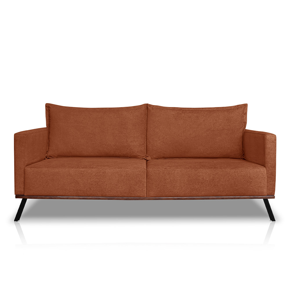 Sofá Living 2 Lugares com Pés de Ferro Almofadas Soltas 200cm Saiph Bouclê Terracota G63 - Gran belo