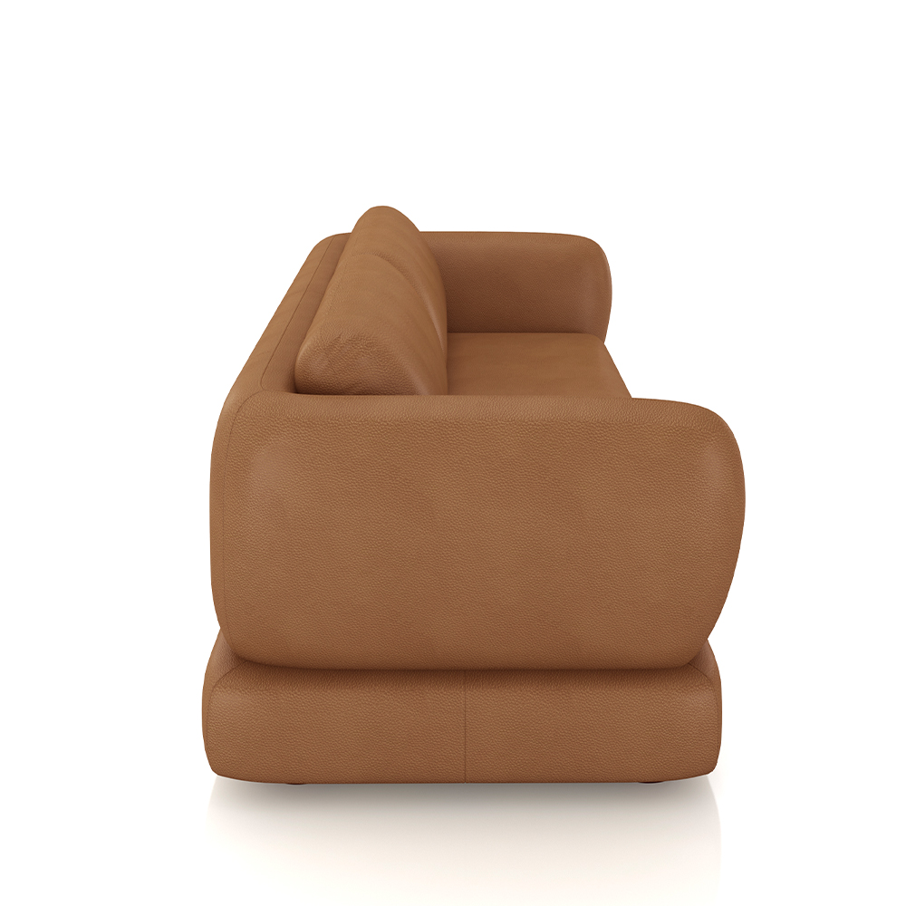 Sofá Living 3 Lugares 225cm Pés Madeira Dalian Couro Caramelo G52 - Gran Belo