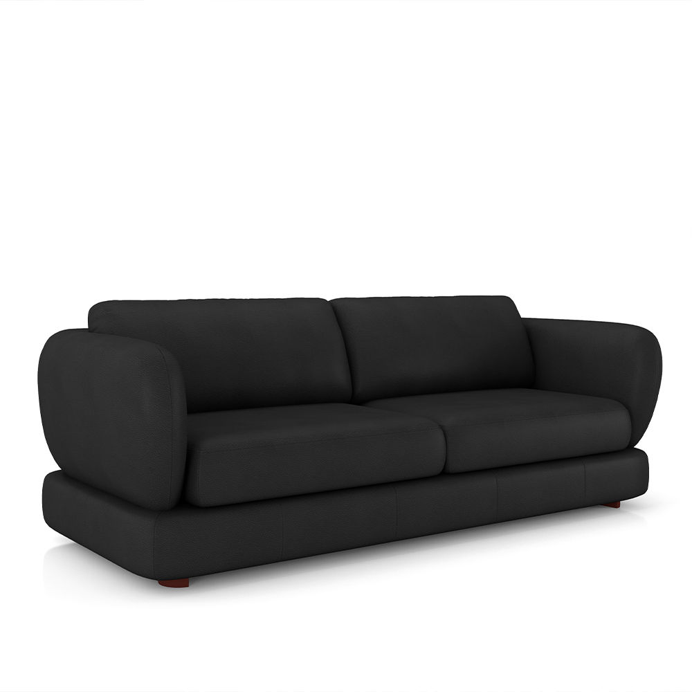 Sofá Living 3 Lugares 225cm Pés Madeira Dalian Couro Preto G52 - Gran Belo