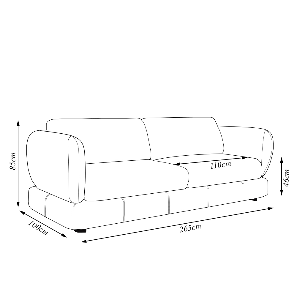 Sofá Living 3 Lugares 265cm Pés Madeira Dalian Couro Capuccino G52 - Gran Belo