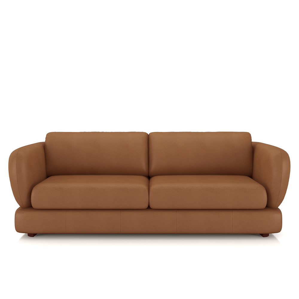 Sofá Living 3 Lugares 265cm Pés Madeira Dalian Couro Caramelo G52 - Gran Belo