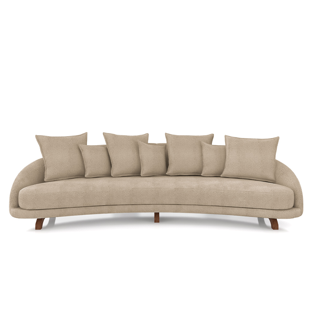 Sofá Living 3 Lugares 265cm Pés Madeira Morales com Almofadas Bouclê Bege Escuro G52 - Gran Belo