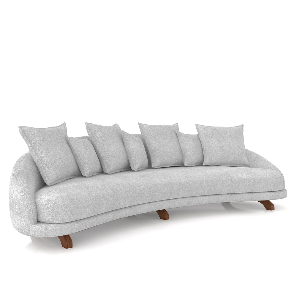 Sofá Living 3 Lugares 265cm Pés Madeira Morales com Almofadas Bouclê Cinza G52 - Gran Belo