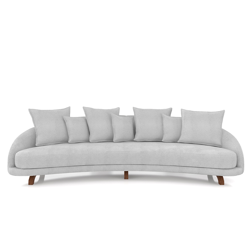 Sofá Living 3 Lugares 265cm Pés Madeira Morales com Almofadas Bouclê Cinza G52 - Gran Belo