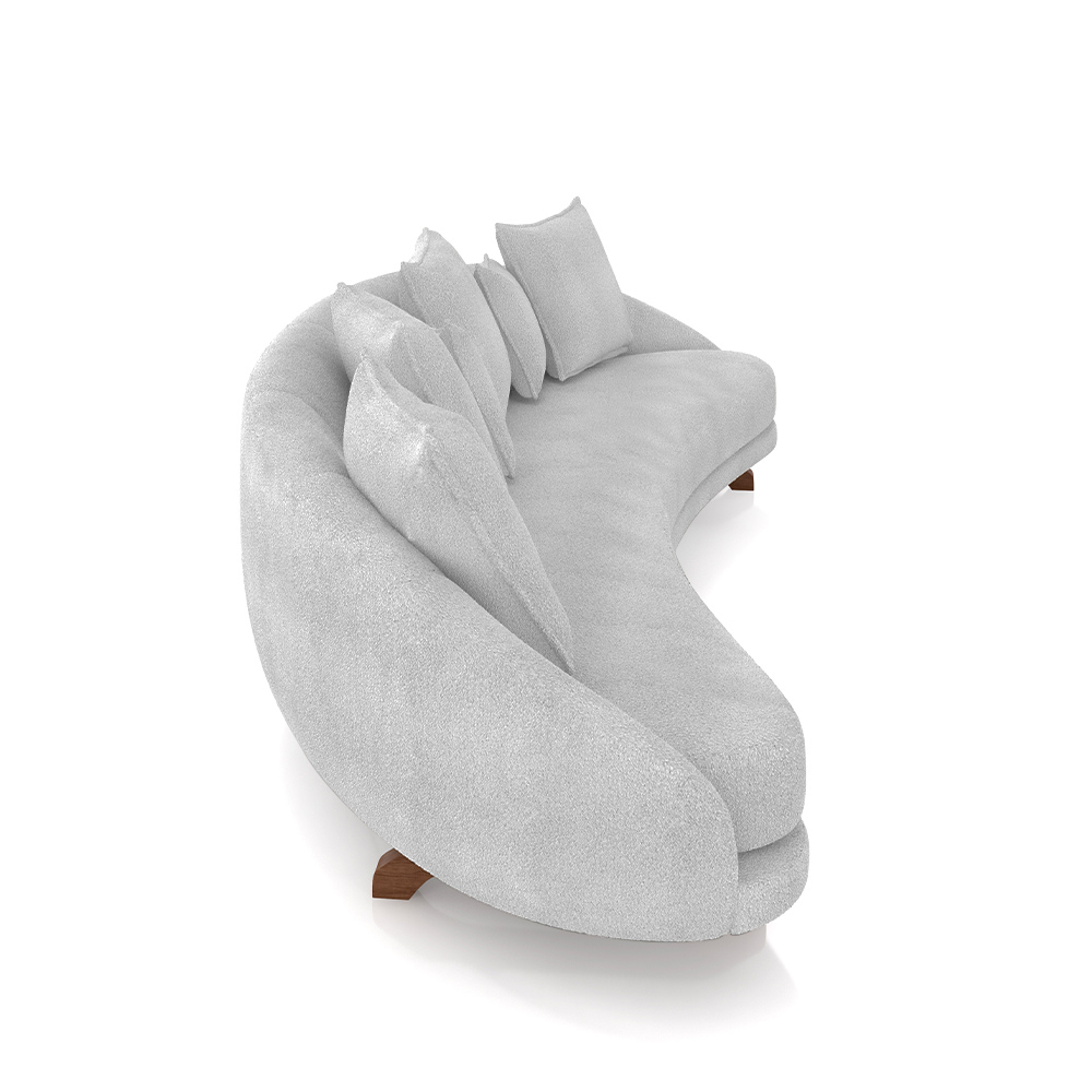 Sofá Living 3 Lugares 265cm Pés Madeira Morales com Almofadas Bouclê Cinza G52 - Gran Belo