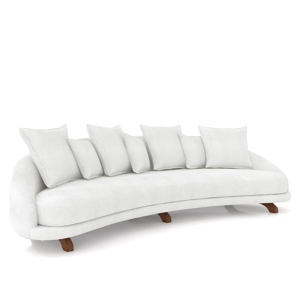 Sofá Living 3 Lugares 265cm Pés Madeira Morales com Almofadas Bouclê Off White G52 - Gran Belo