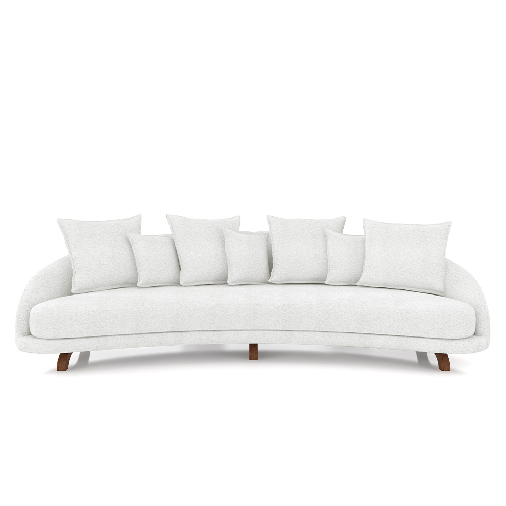 Sofá Living 3 Lugares 265cm Pés Madeira Morales com Almofadas Bouclê Off White G52 - Gran Belo