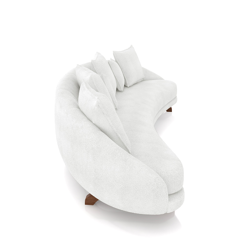 Sofá Living 3 Lugares 265cm Pés Madeira Morales com Almofadas Bouclê Off White G52 - Gran Belo