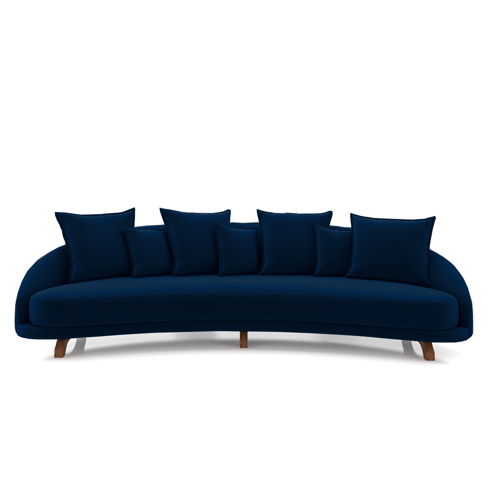 Sofá Living 3 Lugares 265cm Pés Madeira Morales com Almofadas Veludo Azul Marinho G52 - Gran Belo