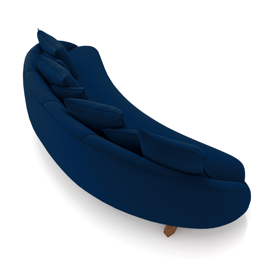 Sofá Living 3 Lugares 265cm Pés Madeira Morales com Almofadas Veludo Azul Marinho G52 - Gran Belo