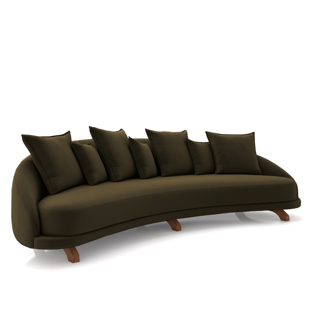 Sofá Living 3 Lugares 265cm Pés Madeira Morales com Almofadas Veludo Castor G52 - Gran Belo