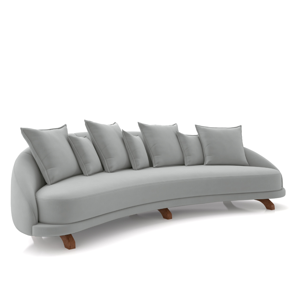 Sofá Living 3 Lugares 265cm Pés Madeira Morales com Almofadas Veludo Cinza G52 - Gran Belo