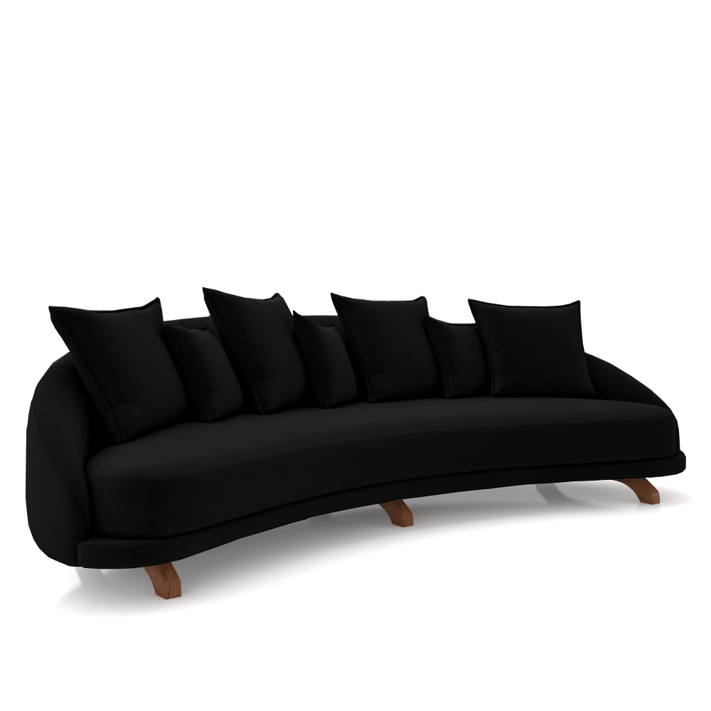 Sofá Living 3 Lugares 265cm Pés Madeira Morales com Almofadas Veludo Preto G52 - Gran Belo