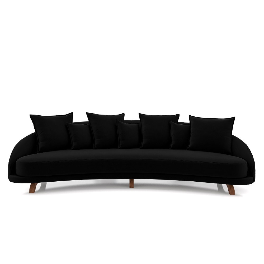 Sofá Living 3 Lugares 265cm Pés Madeira Morales com Almofadas Veludo Preto G52 - Gran Belo
