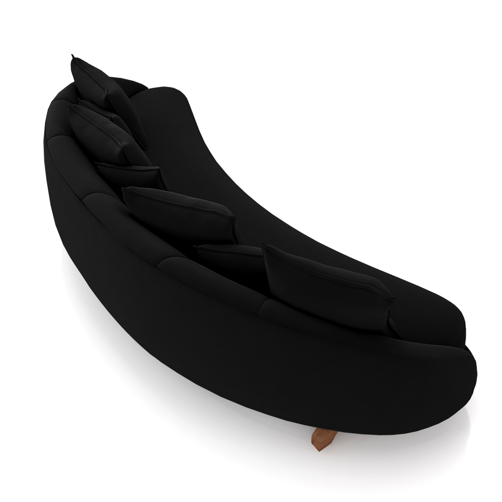 Sofá Living 3 Lugares 265cm Pés Madeira Morales com Almofadas Veludo Preto G52 - Gran Belo