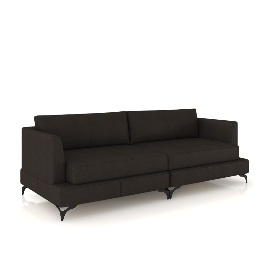 Sofá Living Bipartido 230cm Indonésia Pés de Ferro Couro Marrom G52 - Gran Belo