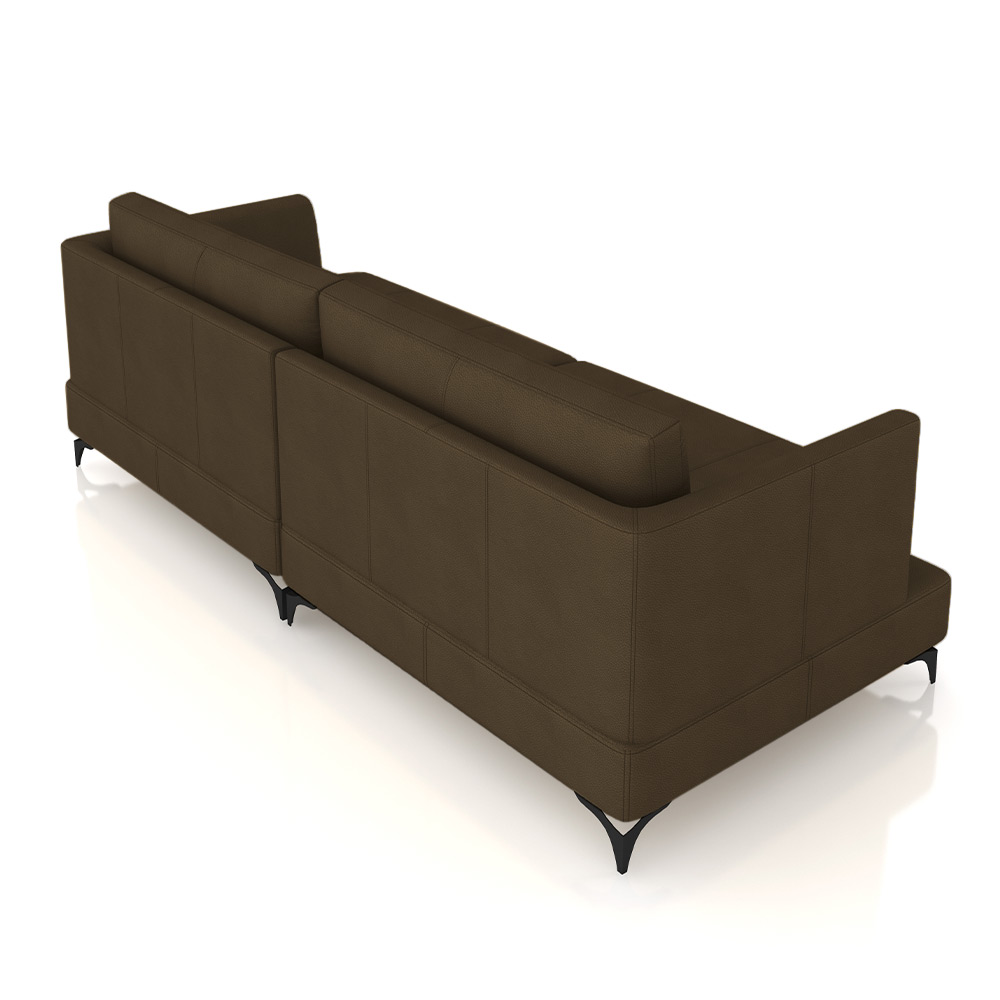 Sofá Living Bipartido 250cm Indonésia Pés de Ferro Couro Capuccino G52 - Gran Belo