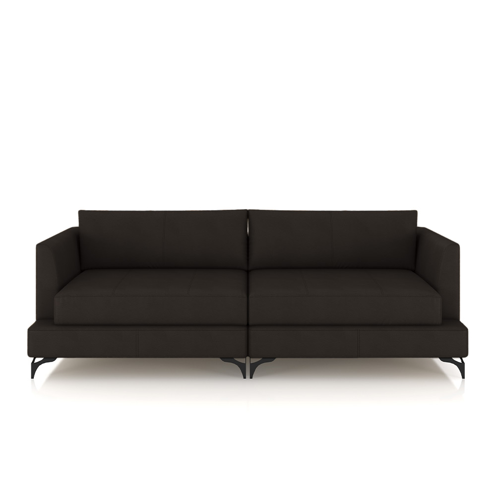 Sofá Living Bipartido 250cm Indonésia Pés de Ferro Couro Marrom G52 - Gran Belo