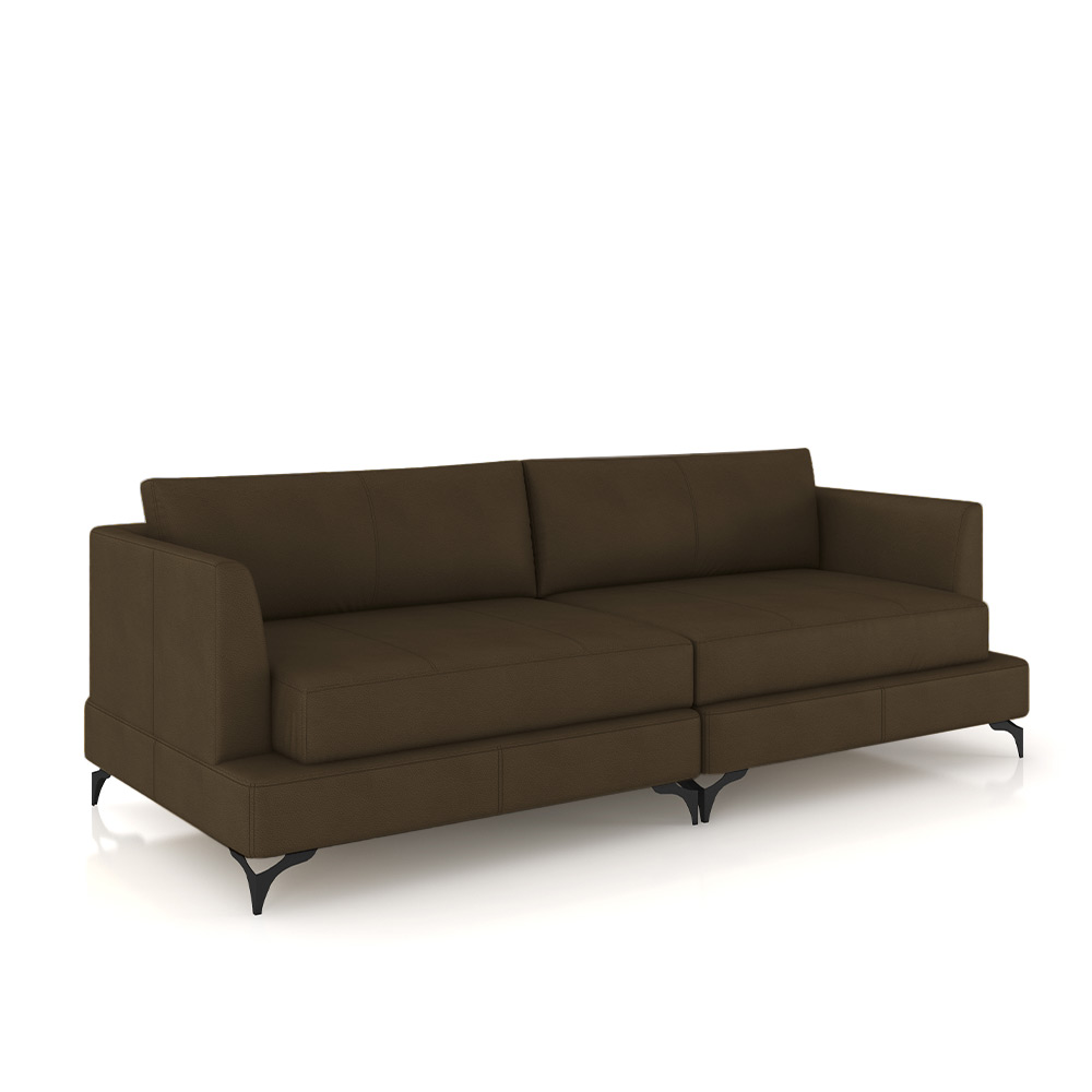 Sofá Living Bipartido 270cm Indonésia Pés de Ferro Couro Capuccino G52 - Gran Belo