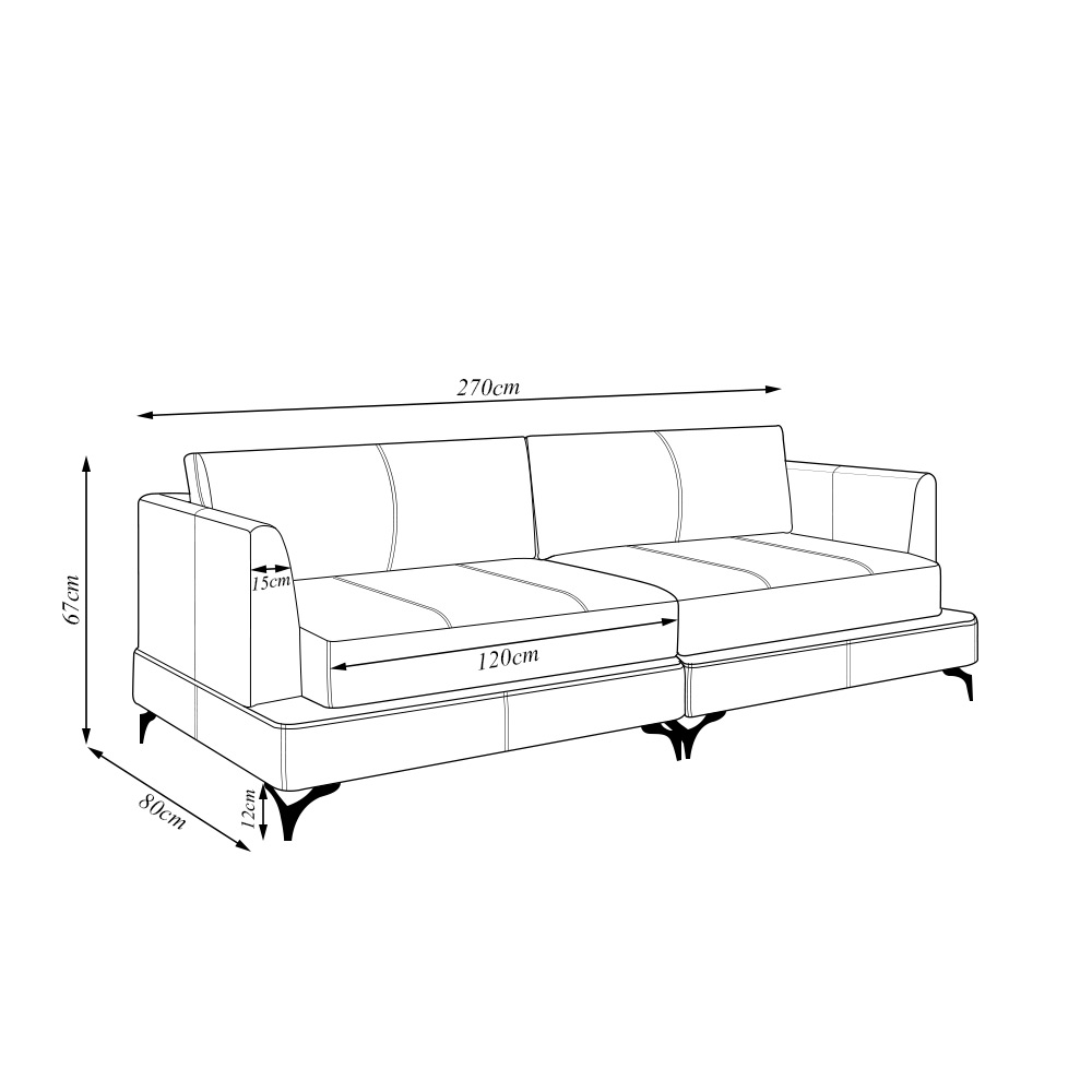 Sofá Living Bipartido 270cm Indonésia Pés de Ferro Couro Capuccino G52 - Gran Belo
