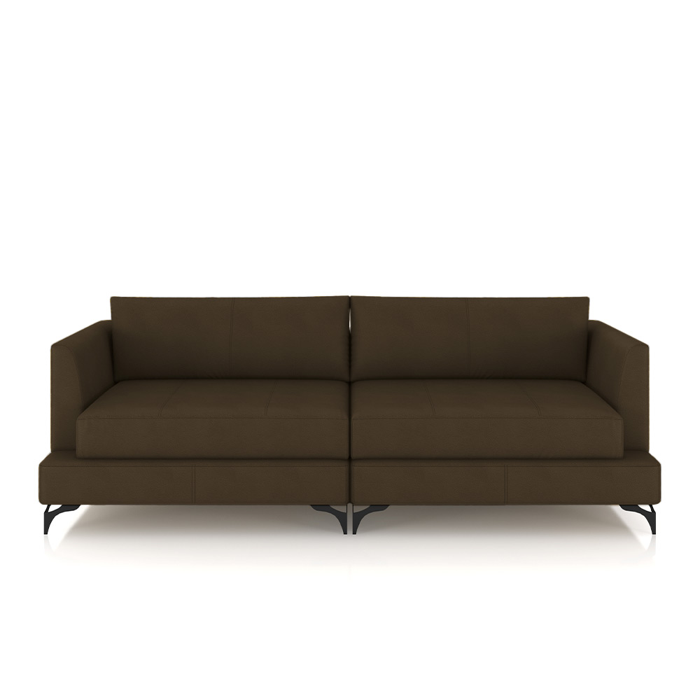 Sofá Living Bipartido 270cm Indonésia Pés de Ferro Couro Capuccino G52 - Gran Belo