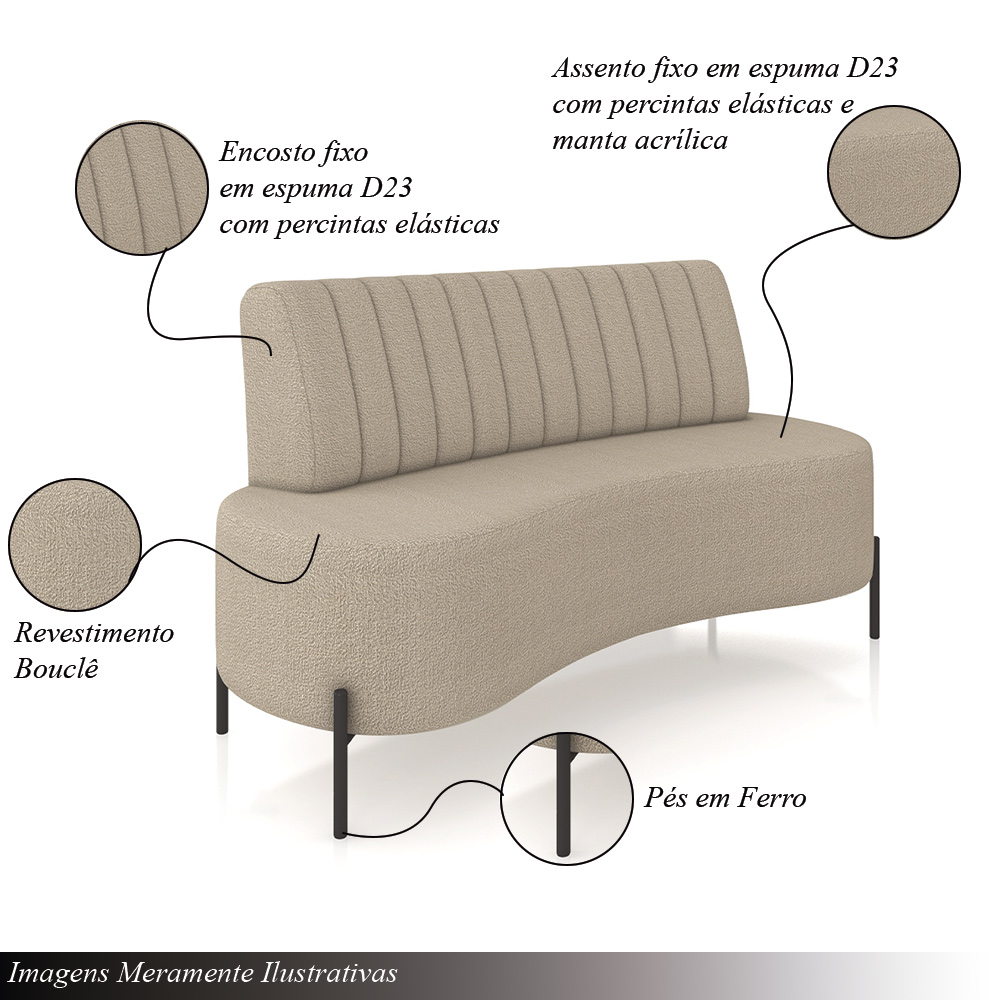 Sofá Living Decorativo 2 Lugares 1,35M Katara Pés de Ferro Bouclê Bege G33 - Gran Belo