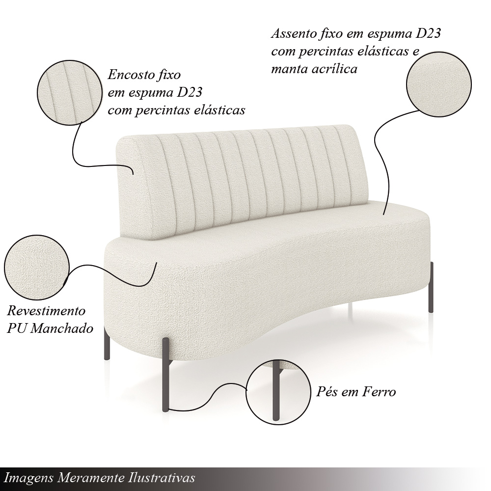 Sofá Living Decorativo 2 Lugares 1,35M Katara Pés de Ferro Bouclê Off White G33 - Gran Belo