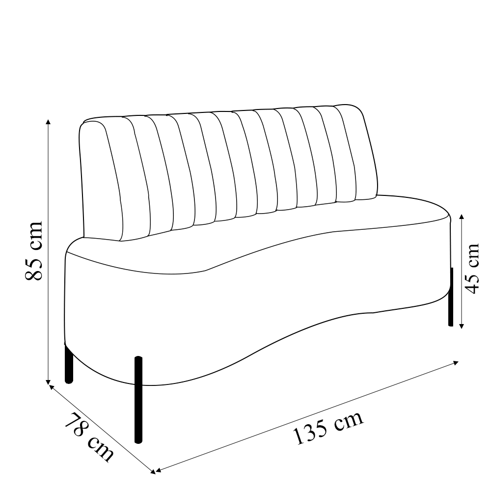 Sofá Living Decorativo 2 Lugares 1,35M Katara Pés de Ferro Linho Rústico Salmão G33 - Gran Belo