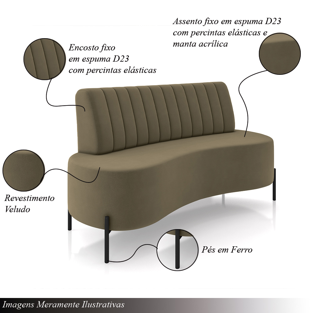Sofá Living Decorativo 2 Lugares 1,35M Katara Pés de Ferro Veludo Castor G33 - Gran Belo